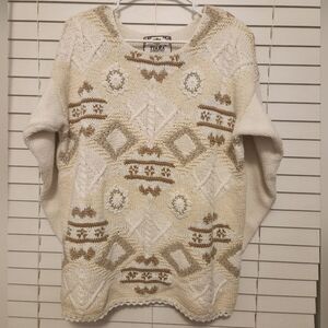 Vintage 90s Tiara International Cream and Brown Grandma Sweater Size M